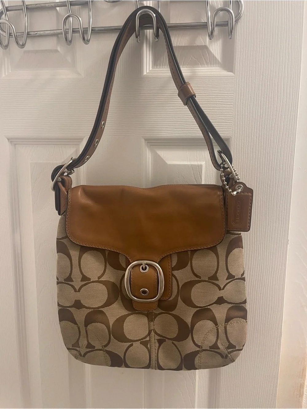 Coach Brown Signature Canvas and Leather Shoulder Bag F13360